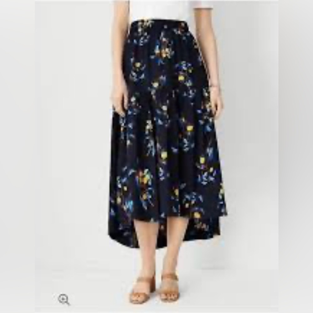 Ann Taylor Lemon Vine Skirt Tiered Pull On High-Low Medium NWT